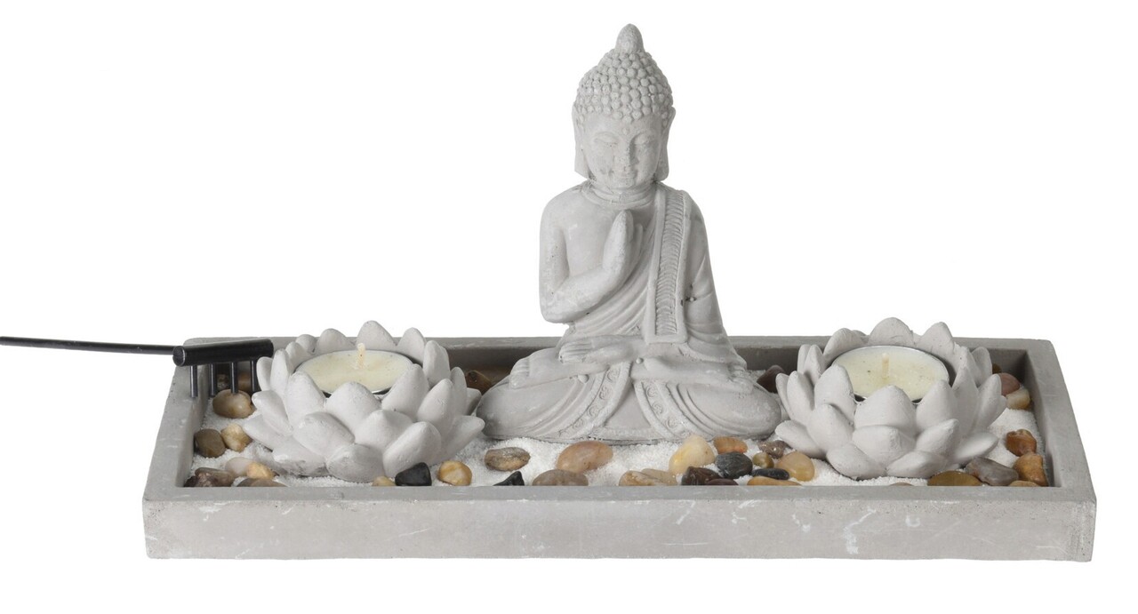 Suport pentru lumanari Buddha zen garden, 29.5x12x14 cm, ciment, gri - imagine 3